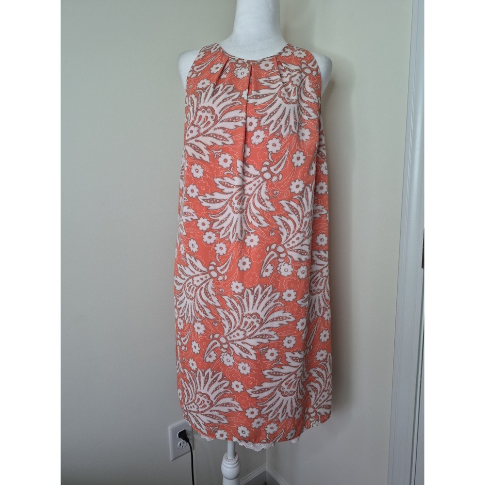 Loft Orange Art Nouveau Deco Print Lace Peep Edge Sheath Halter Dress Women's 10